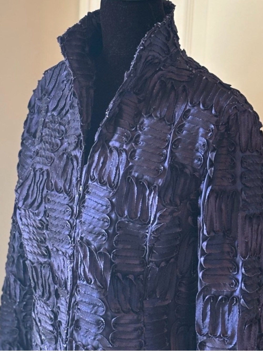 Samuel Dong Lagenlook 3D Ribbon Texture Jacket Avant Garde Purple Navy Large MOG - Picture 5 of 13